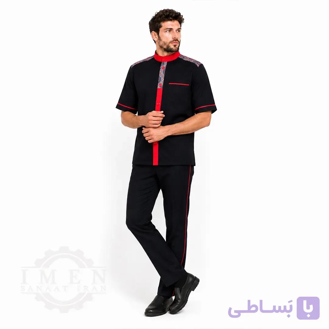 لباس کار گارسنی قرمز مشکی کد 610 — تصویر 1