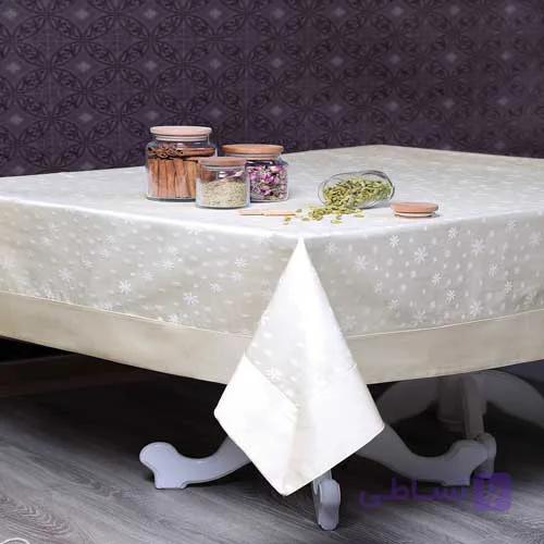 رومیزی حاشیه دار 4نفره مربع 150*150 مینا کرم — تصویر 1