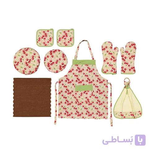 نیم ست آشپزخانه کتان 8 تکه طرح گیلاس