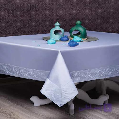 رومیزی حاشیه دار 8 نفره مستطیل 250*150 ترمه طوسی