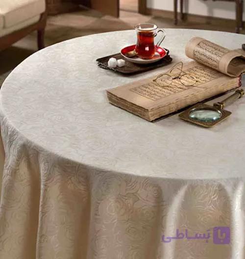 رومیزی ساتن پنبه ژاگاراد رزالین کرم 12 نفره مسطتیل320*150