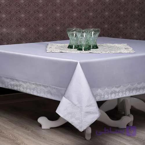 رومیزی ساتن پنبه حاشیه دار 4نفره مربع 150*150 ترمه طوسی — تصویر 1