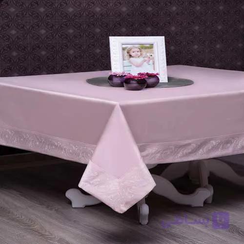 رومیزی 8 نفره مستطیل 220*150حاشیه دار ترمه صورتی
