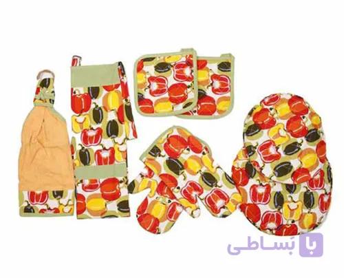 نیم ست آشپزخانه کتان 8 تکه طرح فلفل دلمه ای