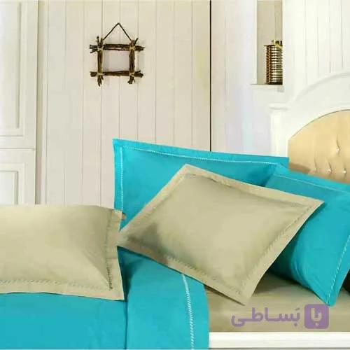 ست کاور لحاف دونفره رنگ فیروزه ای-بژ