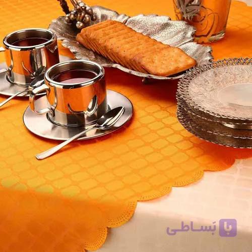 رومیزی ژاگارد مربع 100*100 چهارخانه نارنجی — تصویر 1