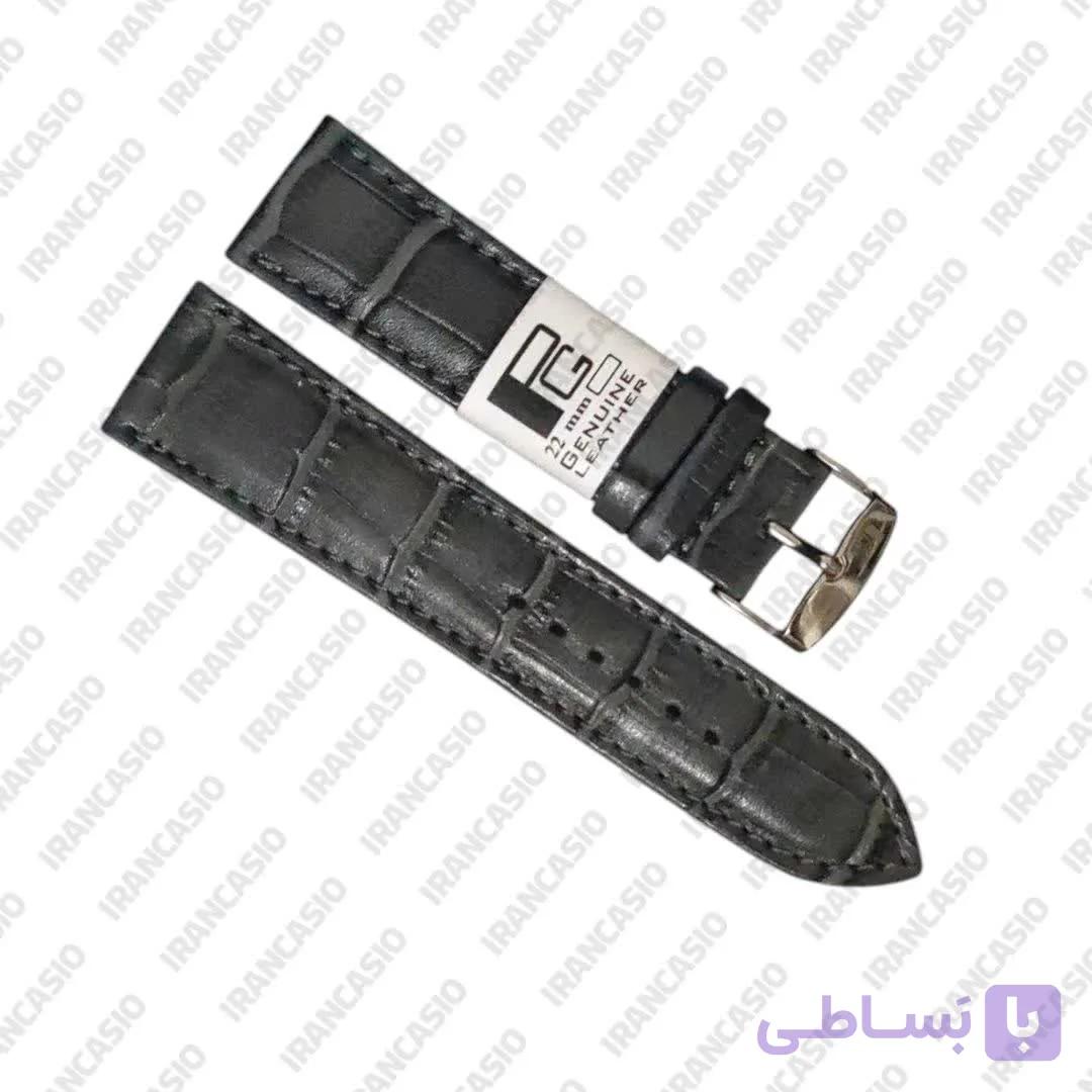بند ساعت چرم PG طرح سوسماری ۲۲ میلی متری خاکستری تیره