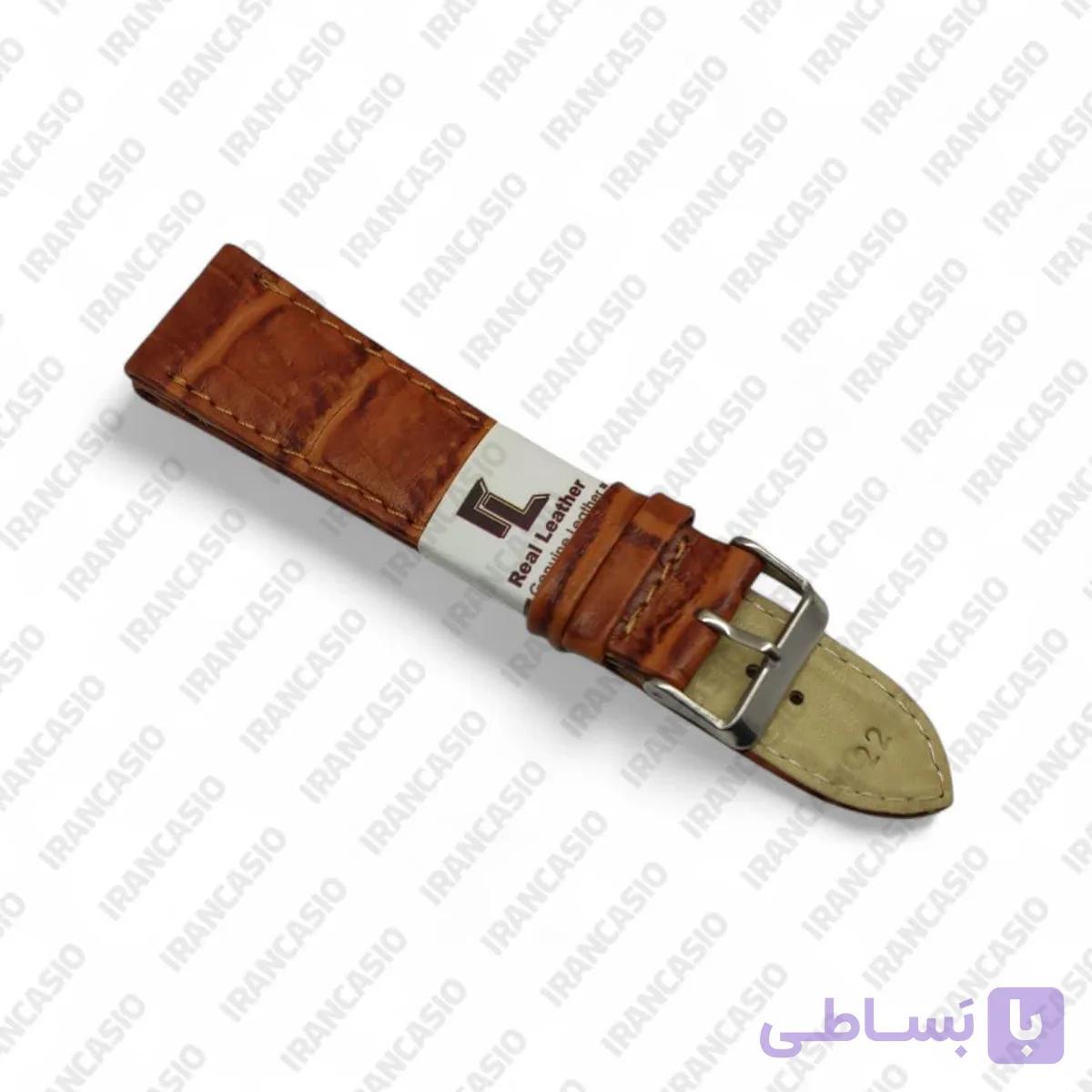 بند چرم طبیعی قهوه ای تیره ساده رئال سایز 22 — تصویر 1