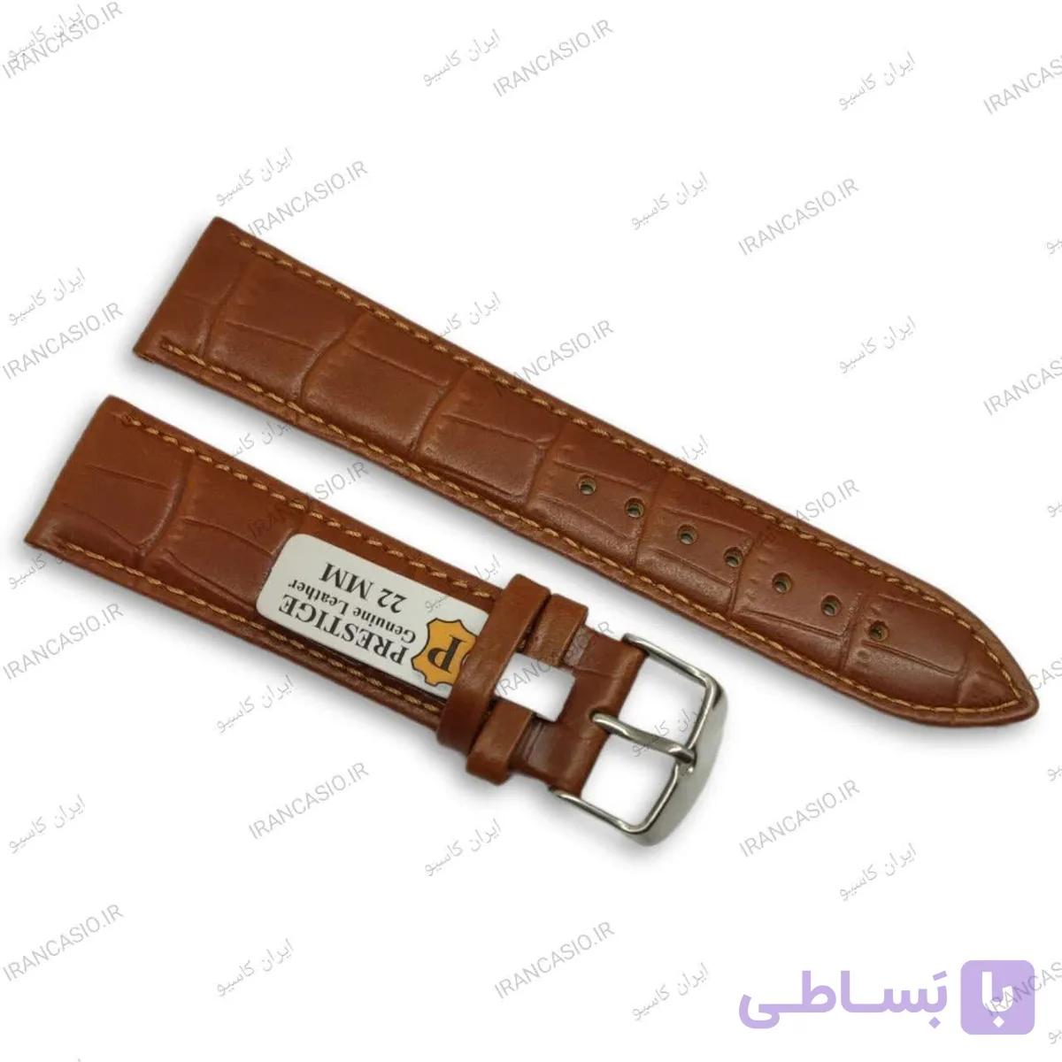 بند ساعت مچی چرمی پرستیژ قهوه ای طرح دار — تصویر 1