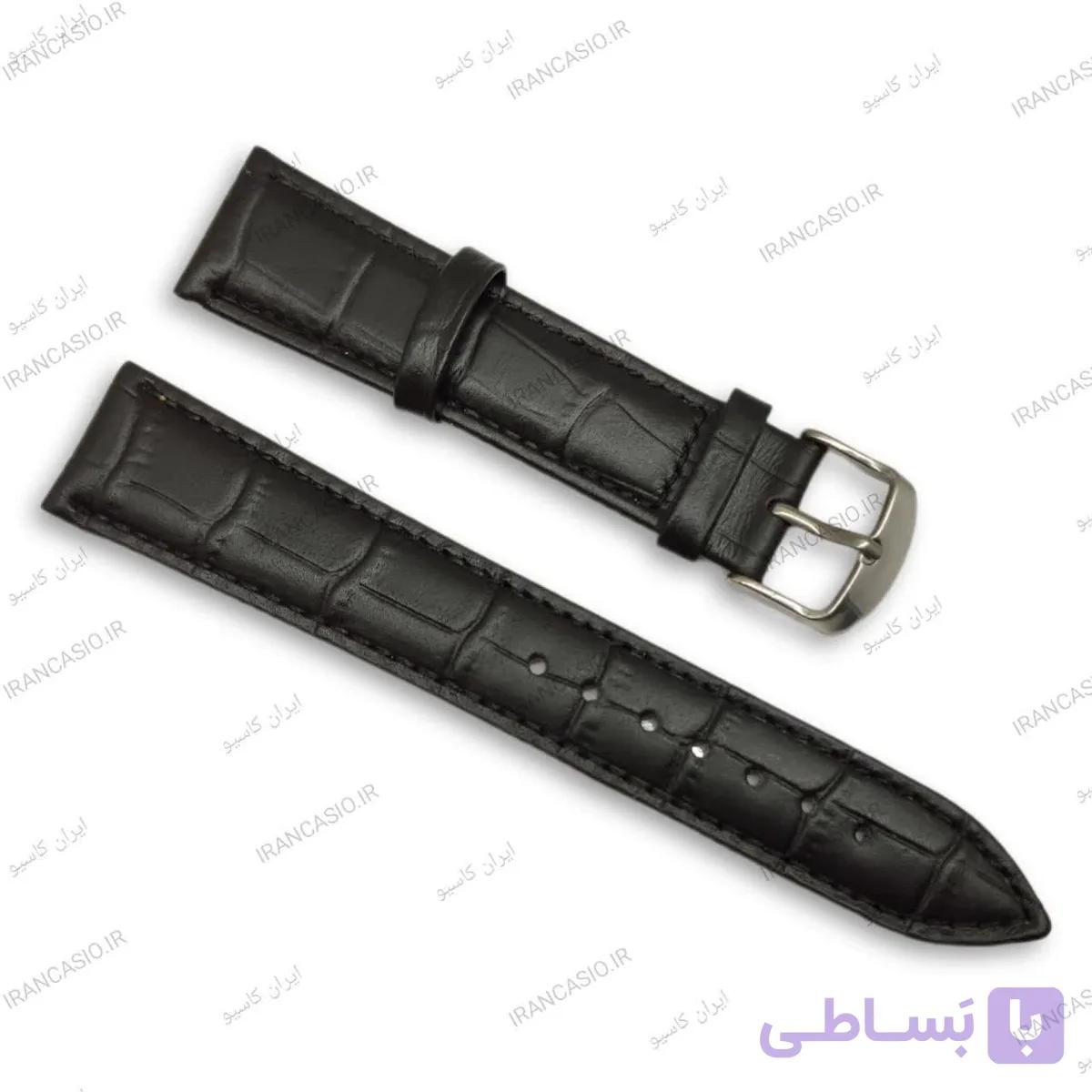 بند ساعت مچی چرمی پرستیژ مشکی طرحدار سایز 20 — تصویر 1