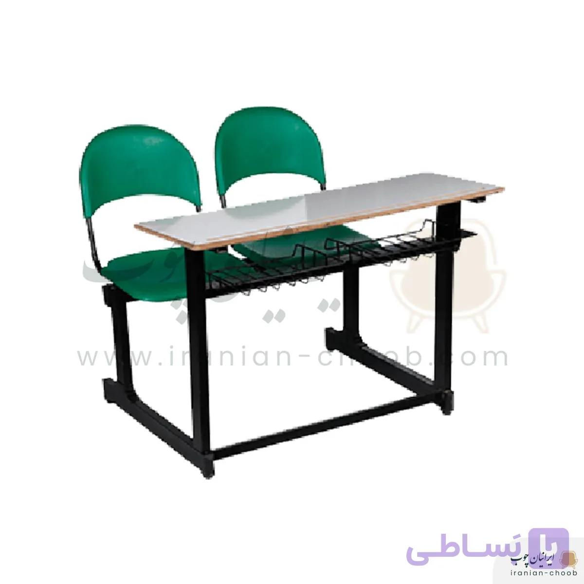 نیمکت مدرسه ای دو نفره متال پلاست چرمی — تصویر 1