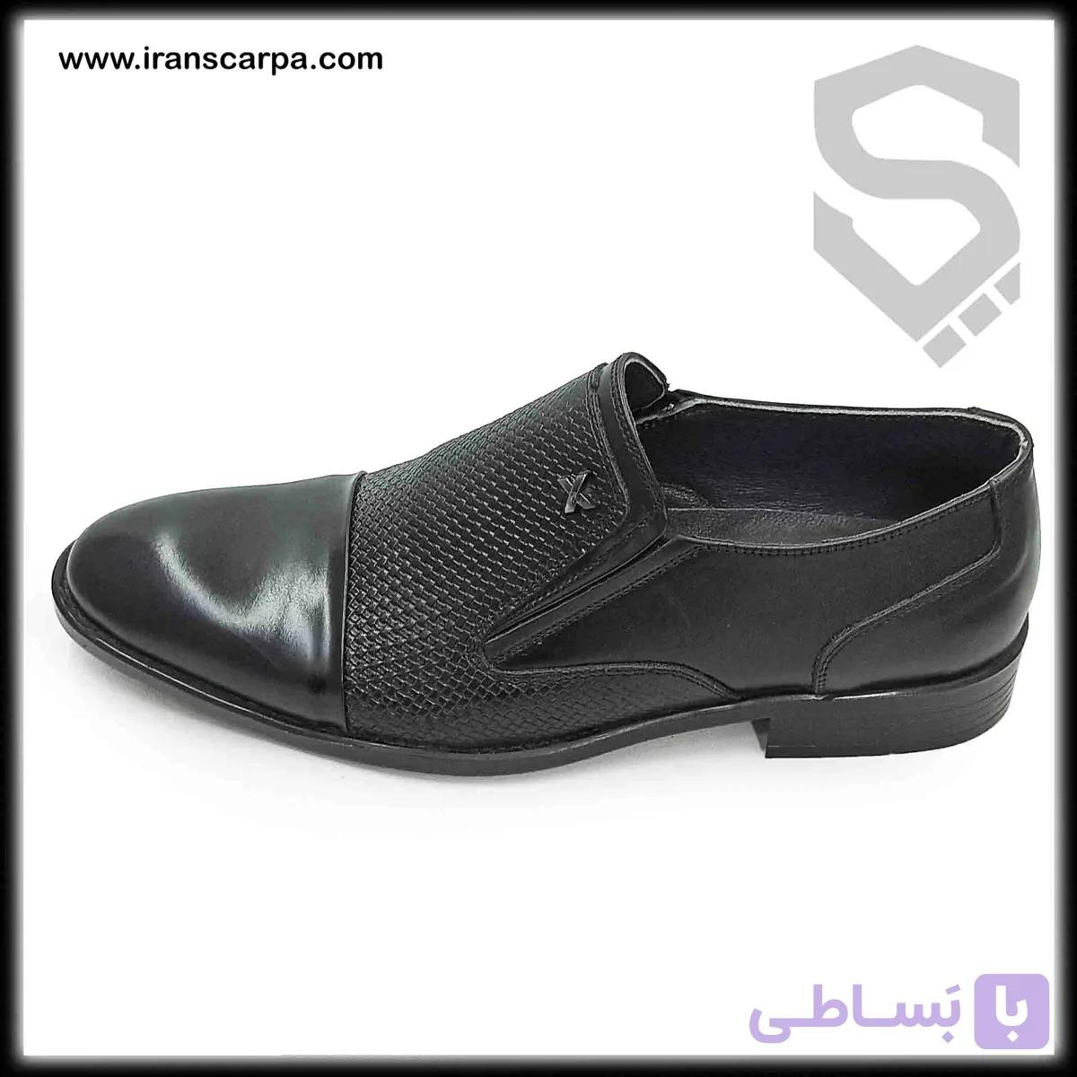 کفش چرم طبیعی مجلسی مردانه طرح دار مدل سانلو بی بند — تصویر 1