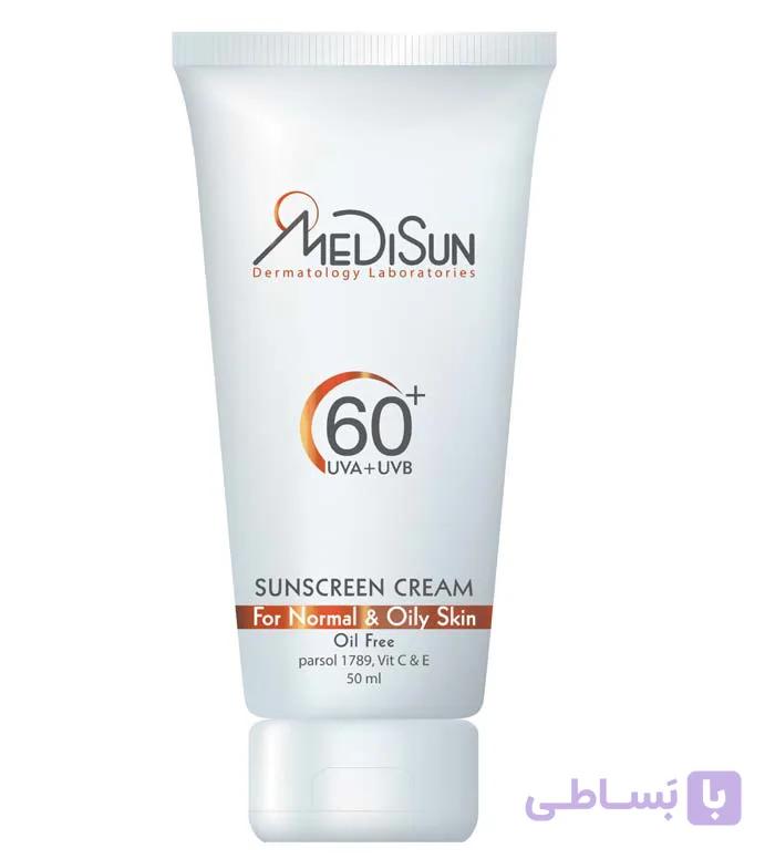 کرم ضد آفتاب بی رنگ فاقد چربی SPF60 مناسب پوست معمولی و چرب 50 میلی لیتر مدیسان