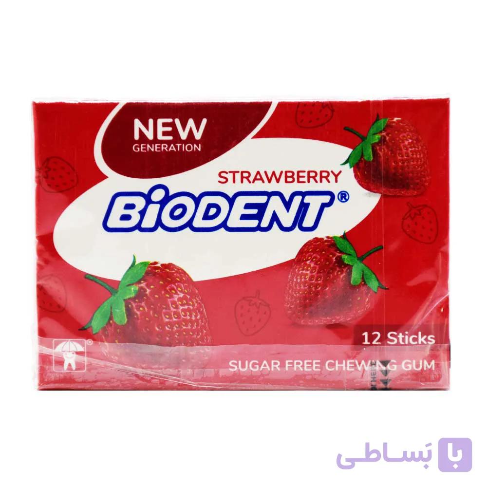 آدامس بدون شکر بایودنت BIODENT با طعم توت فرنگی بسته 12 عددی
