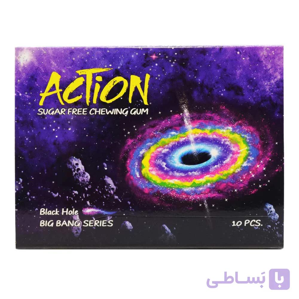 آدامس بدون شکر اکشن ACTION مدل Black Hole با طعم میکس ترش بسته 10 عددی