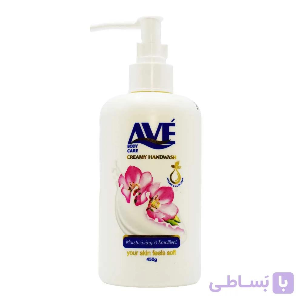 مایع دستشویی نرم کننده اوه AVE با رایحه شیر و شکوفه حجم 450 میلی لیتر