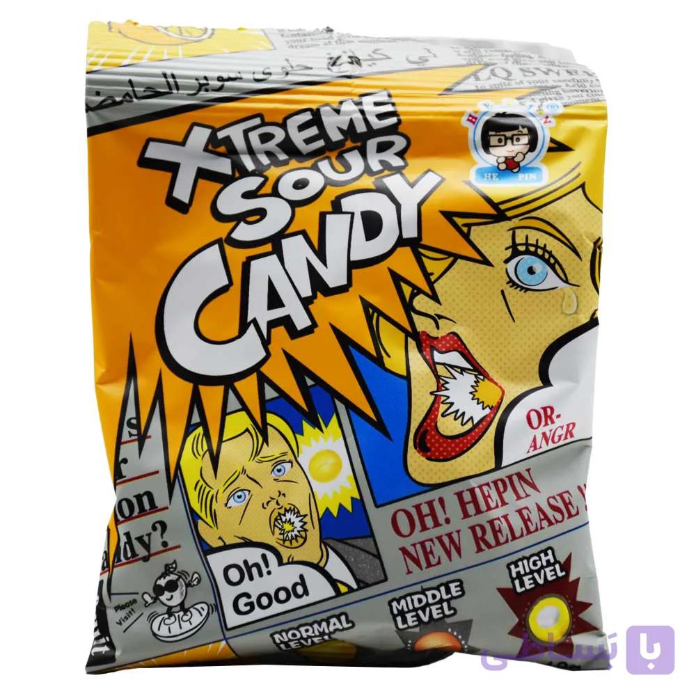 آب نبات ترش هیپین Extreme Sour Candy با طعم پرتقال بسته 18 گرمی