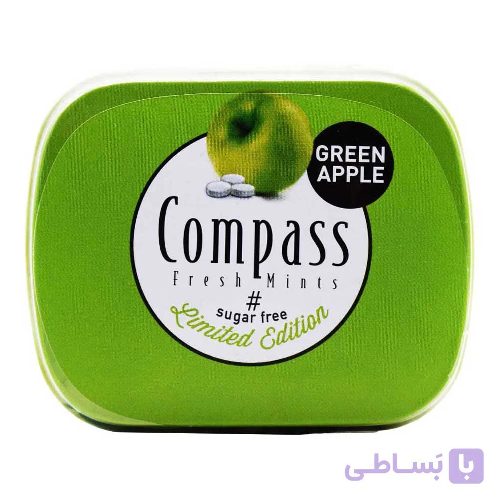خوش بو کننده دهان کامپس COMPASS اصل آلمان رایحه سیب سبز بسته 14 گرمی
