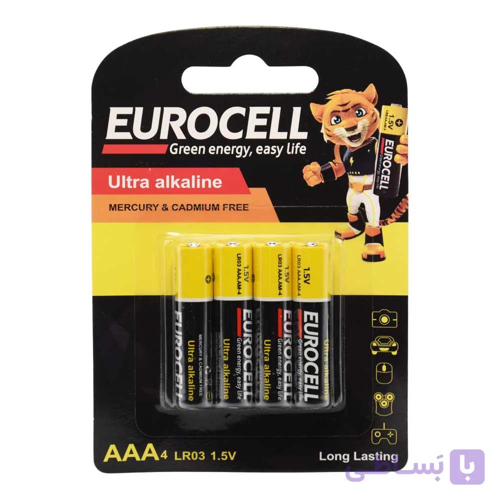 باتری نیم قلم یوروسل EUROCELL اصل مدل اولترا آلکالاین بسته 4 عددی