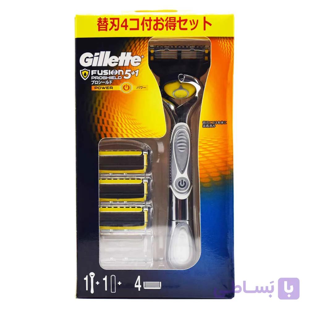 دسته تیغ ژیلت GILLETTE اصل ژاپن فیوژن پروشیلد پاور به همراه 4 تیغ یدک