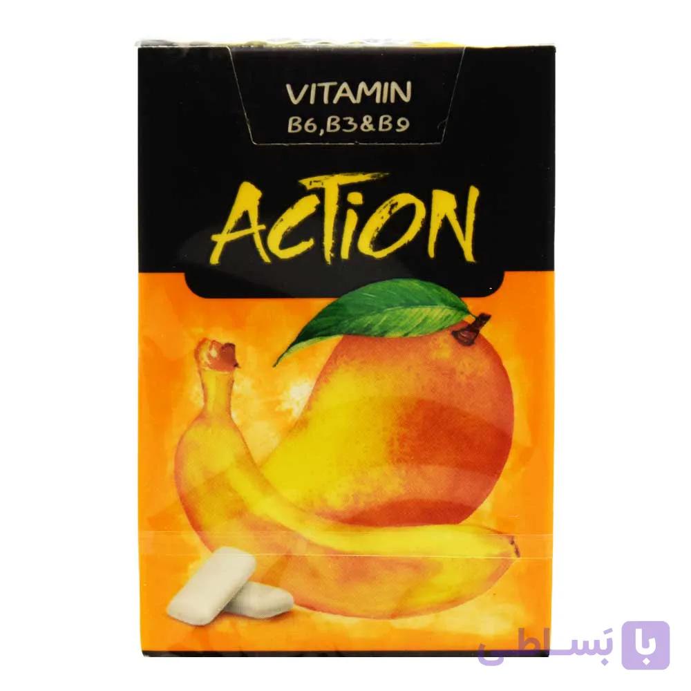 آدامس بدون شکر ویتامینه اکشن ACTION با موز انبه وزن 25 گرم