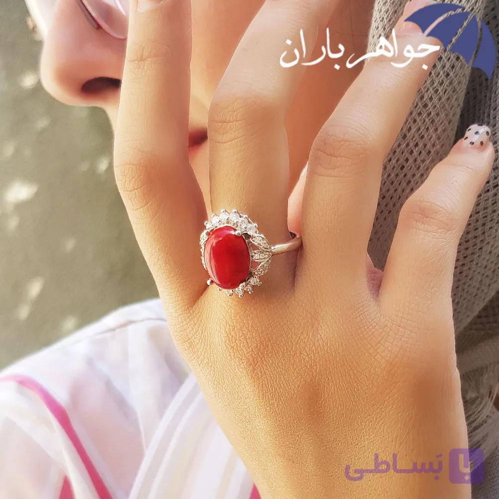 انگشتر نقره مرجان اصل زنانه R3287 — تصویر 1