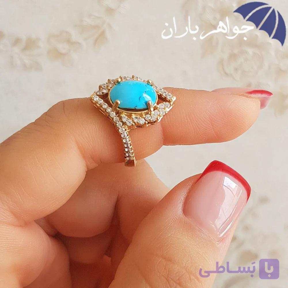 انگشتر طلاروس فیروزه نیشابوری اصل خوشرنگ زنانه کد R_2381 — تصویر 1