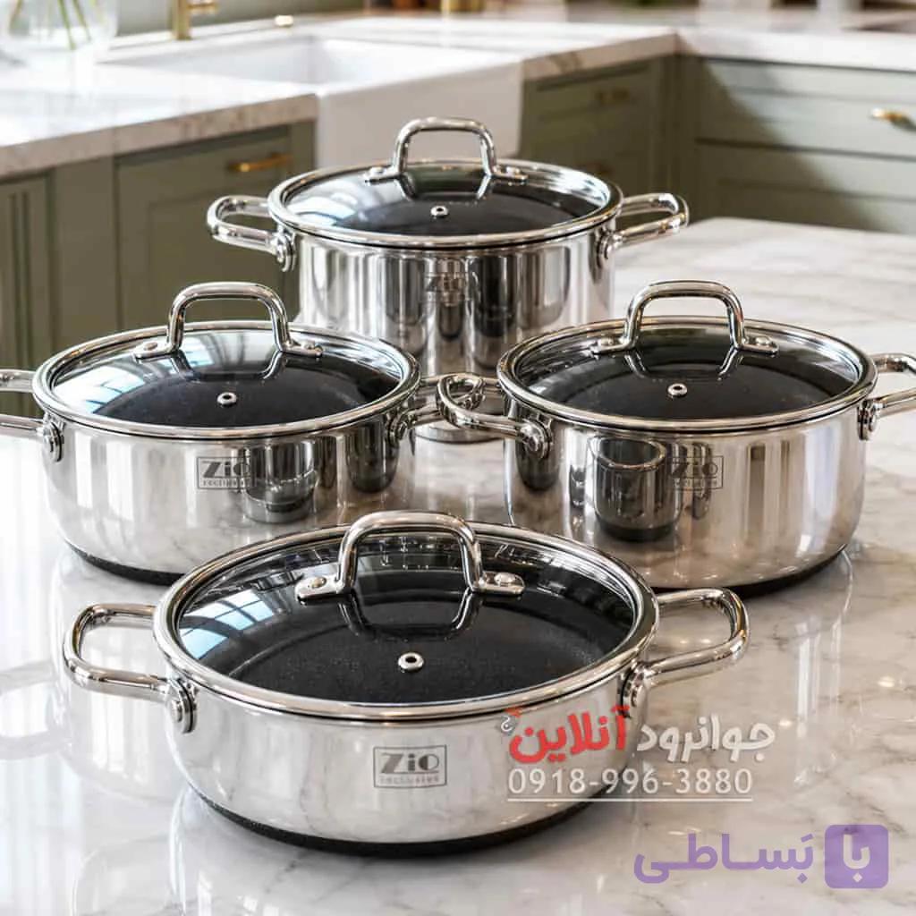 سرویس قابلمه کف لیزری زیو استیل 8 پارچه ZCS-1556 4S26 — تصویر 1