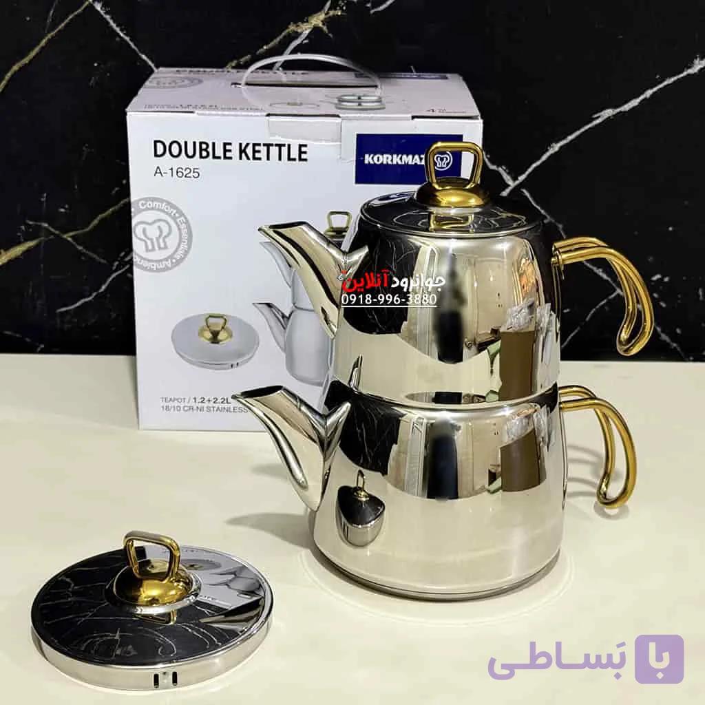 کتری قوری استیل کرکماز A-1625 Korkmaz کتری 2.2 قوری 1.2 لیتر — تصویر 1
