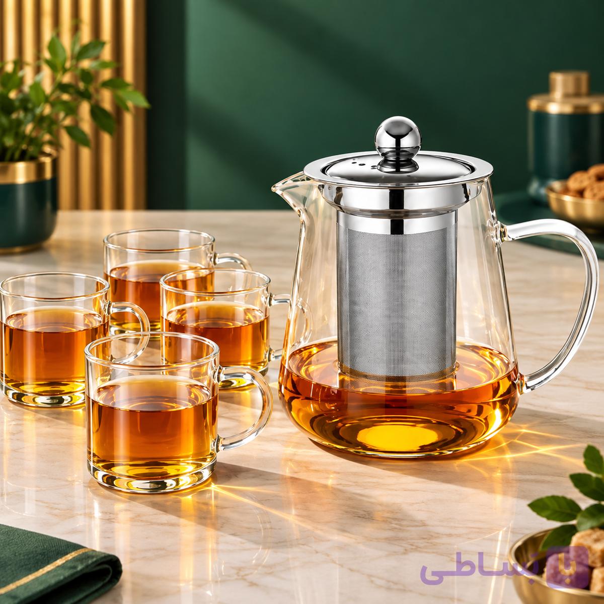ست قوری و فنجان پیرکس ناتالی ۵ پارچه
