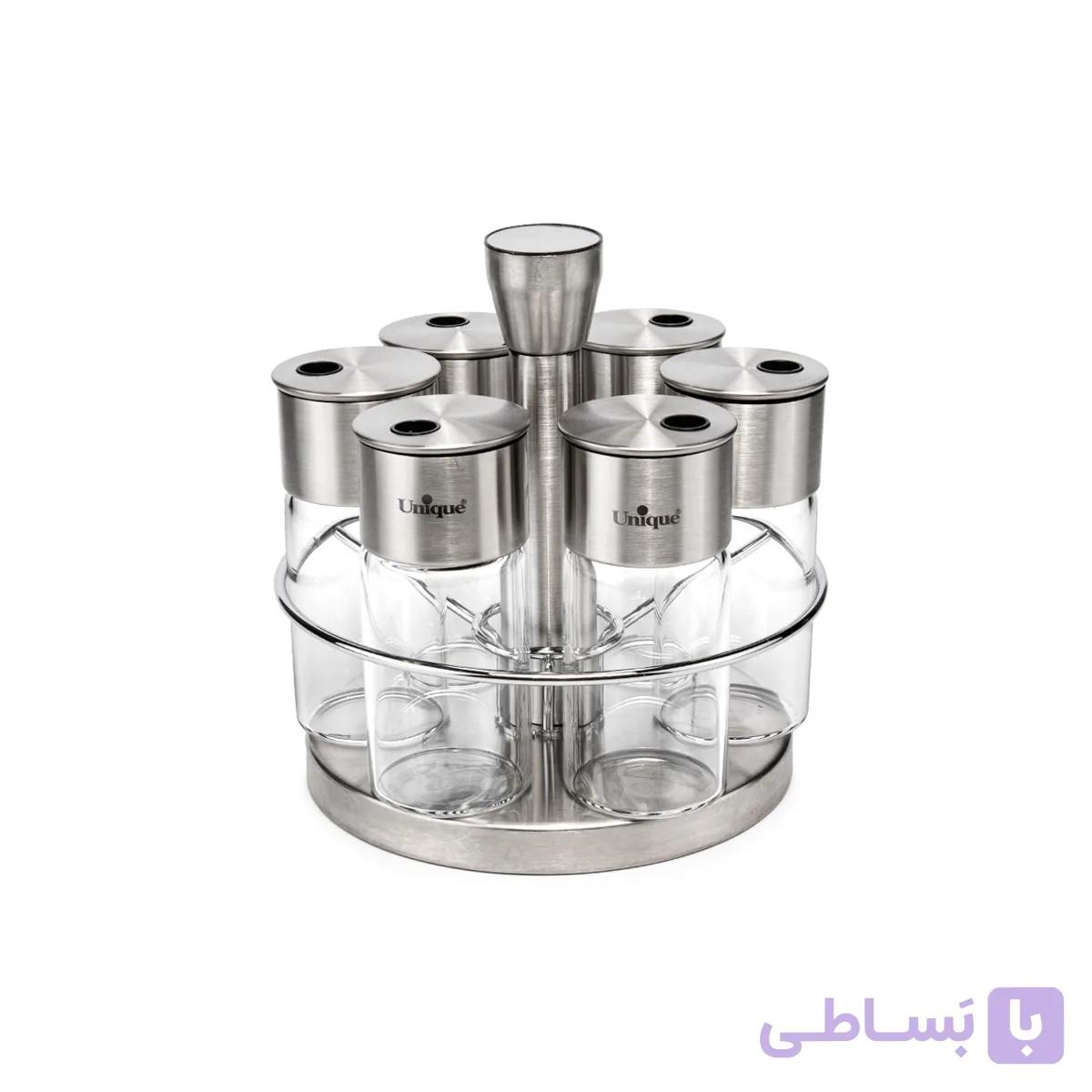 ست ادویه شیشه ای گرد یونیک گردان مدل 1620 مجموعه 6 عددی — تصویر 1