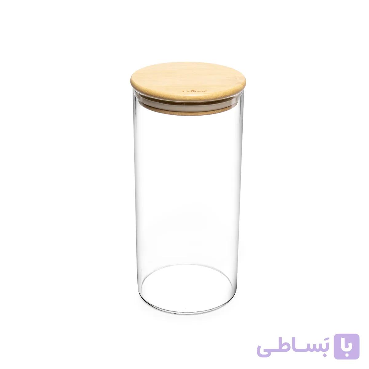 بانکه شیشه ای یونیک درب چوبی گرد مدل 1746 سایز 20 سانت — تصویر 1