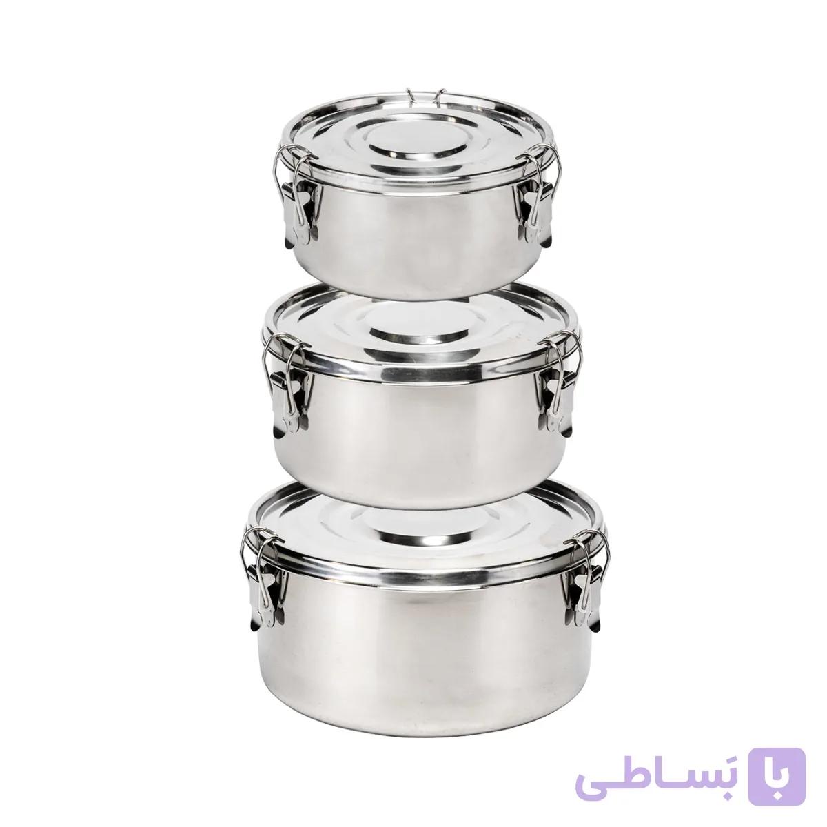 ظرف غذا استیل درب چفتی گرد 3 عددی — تصویر 1