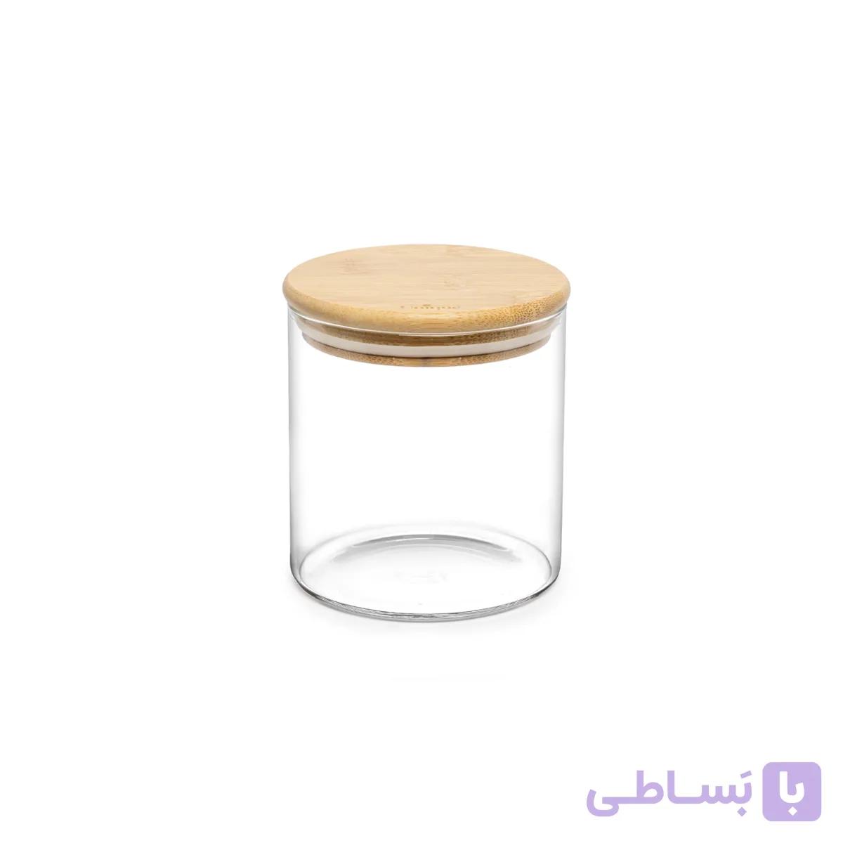 بانکه شیشه ای یونیک درب چوبی گرد مدل 1750 سایز 10 سانت — تصویر 1