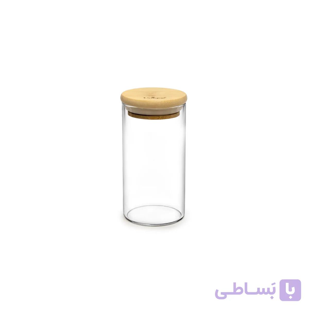 ادویه شیشه ای یونیک درب چوبی گرد مدل 1751 سایز 12 سانت — تصویر 1