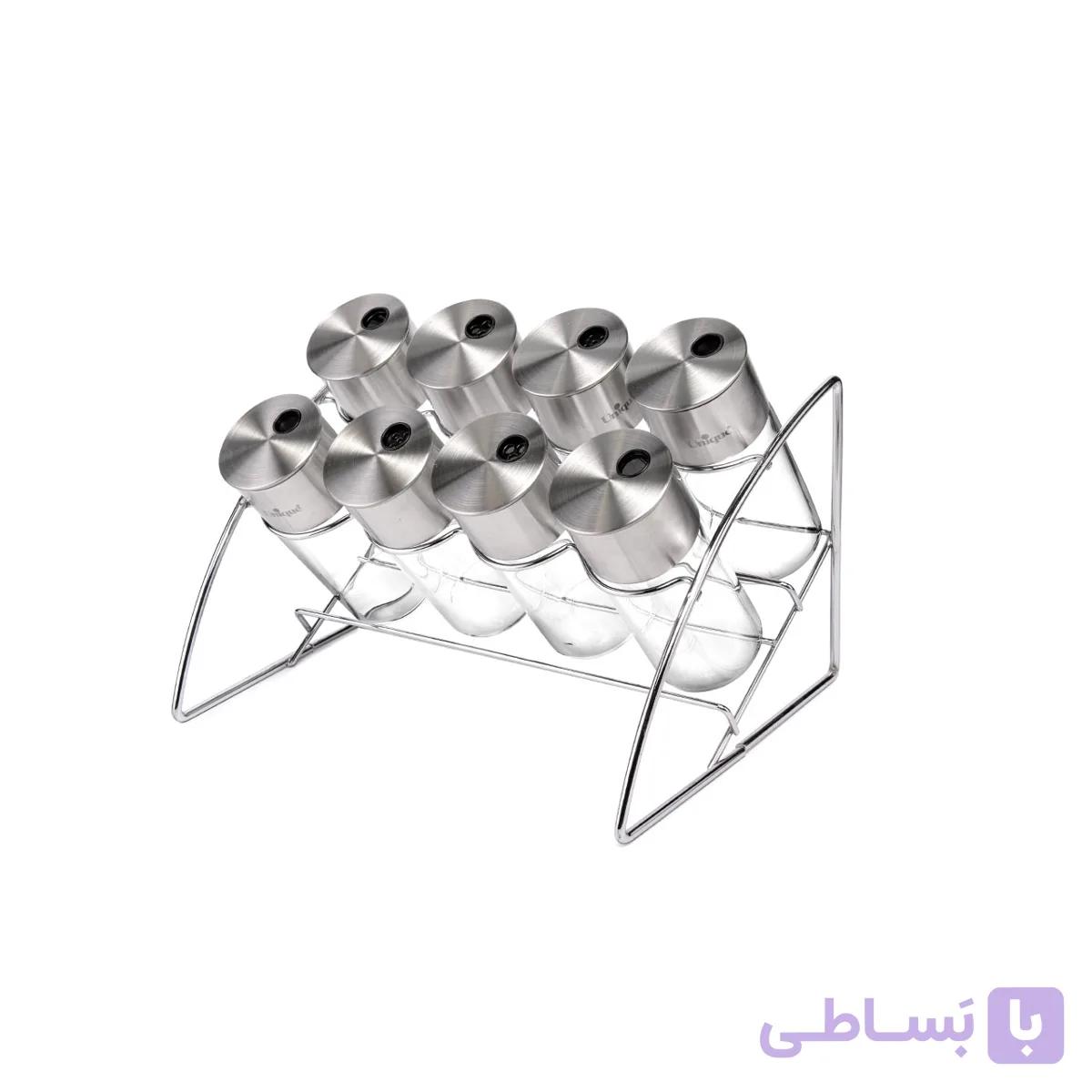ست ادویه شیشه ای گرد یونیک هلالی مدل 1632 مجموعه 8 عددی — تصویر 1