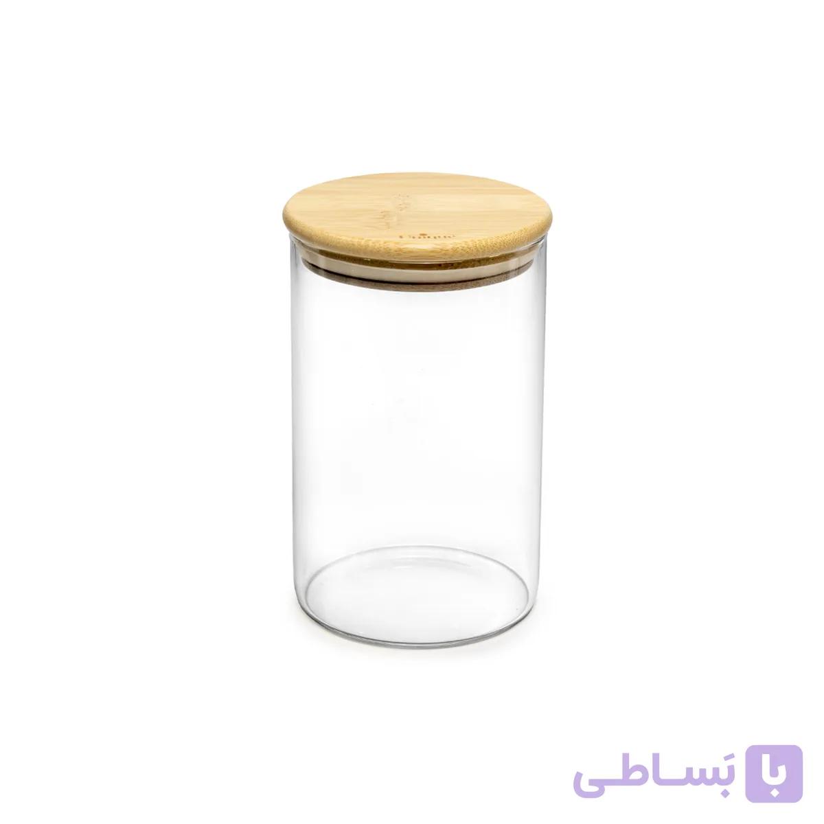 بانکه شیشه ای یونیک درب چوبی گرد مدل 1748 سایز 15 سانت — تصویر 1