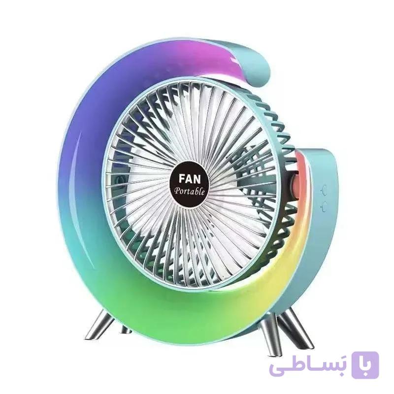 پنکه شارژی رومیزی چراغدار رنگين كماني Colorful — تصویر 1