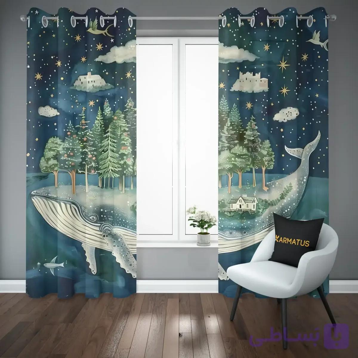 پرده پانچ طرح وال و دلفین Whale And Dolphin کد 10