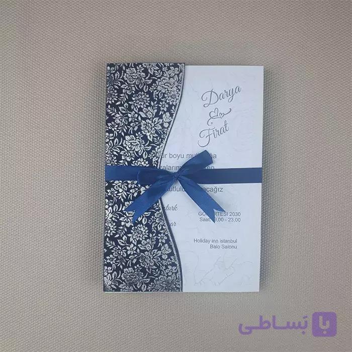 کارت عروسی فلورال جیر سورمه ای کد 6349 — تصویر 1