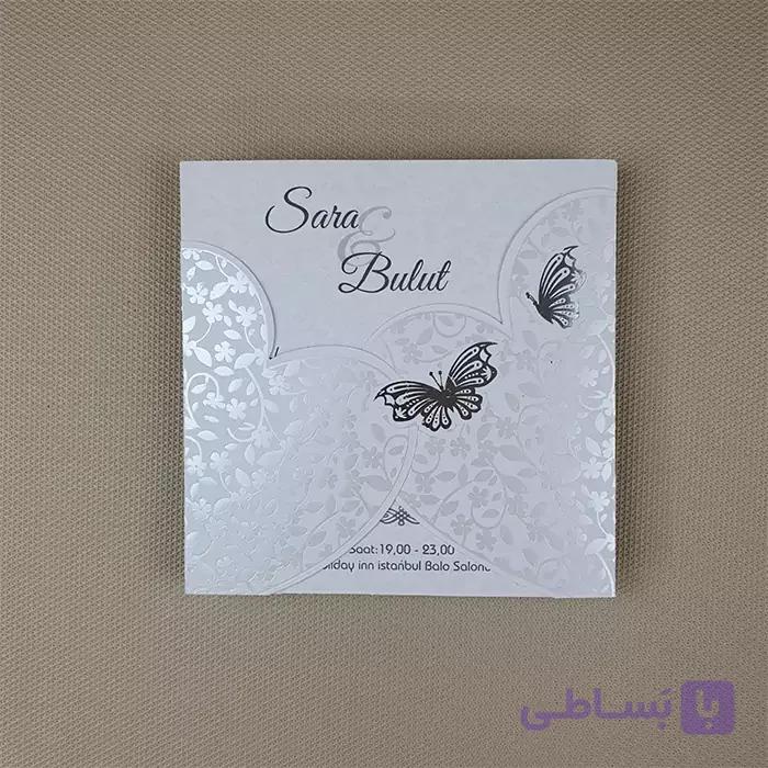 کارت عروسی قلبی سه لت گلاسه صدفی کد 6358 — تصویر 1