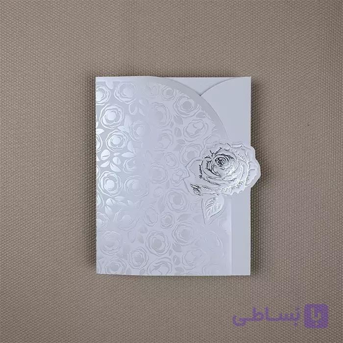 کارت عروسی فلورال صدفی سفید کد 6371 — تصویر 1