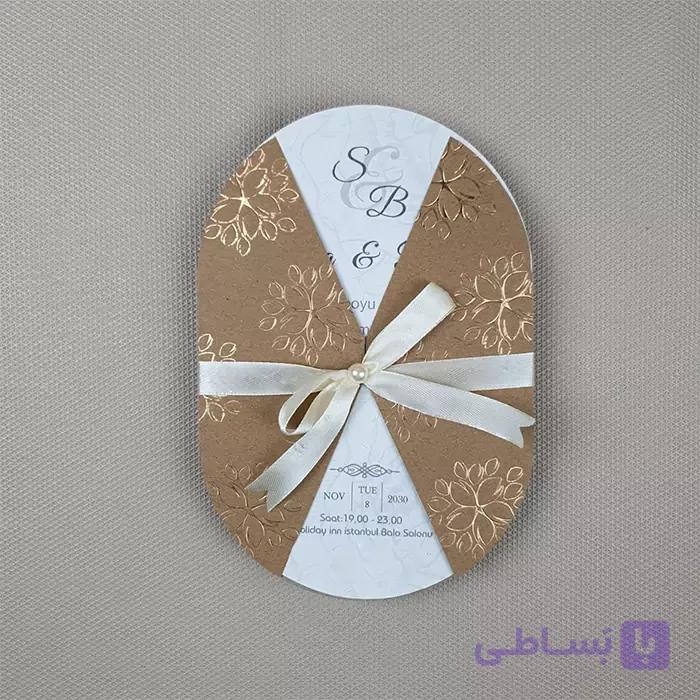 کارت عروسی گلدار بیضی صدفی سفید کد 6373 — تصویر 1