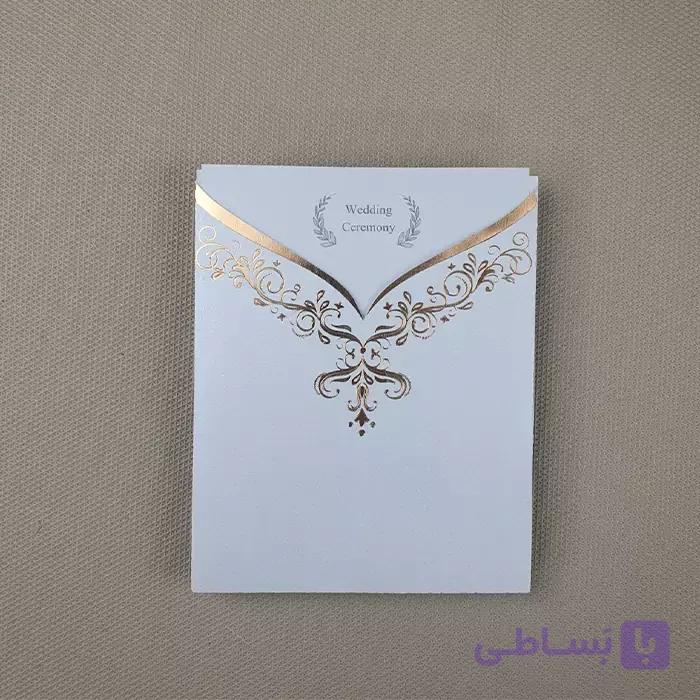 کارت عروسی کلاسیک متالایز سفید کد 6339 — تصویر 1