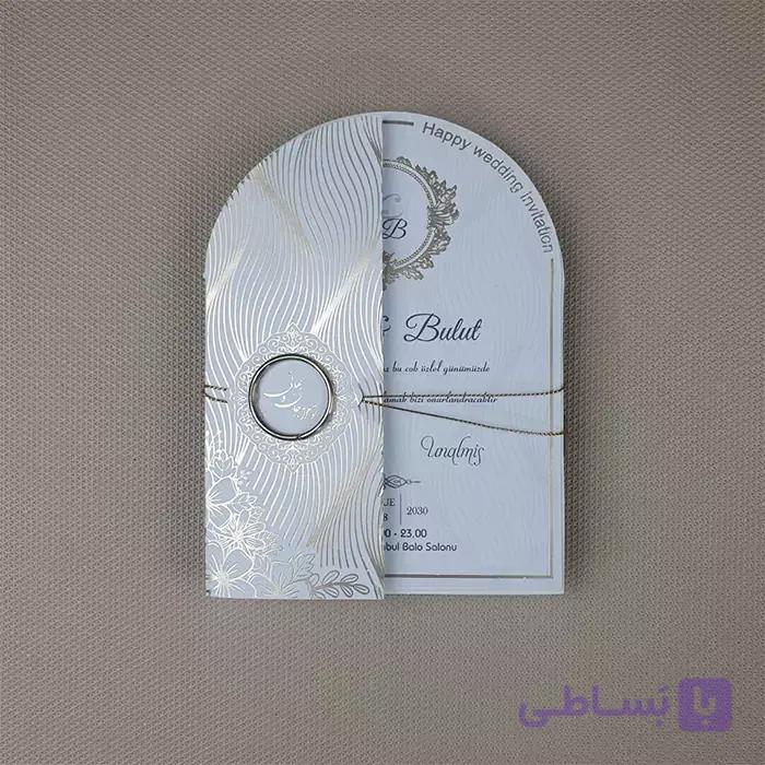 کارت عروسی گنبدی مقوای گلاسه سفید کد 6361 — تصویر 1