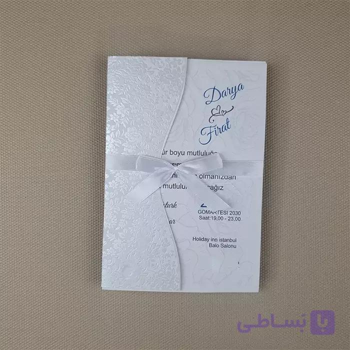 کارت عروسی فلورال کارتی تک رنگ سفید کد 6343 — تصویر 1