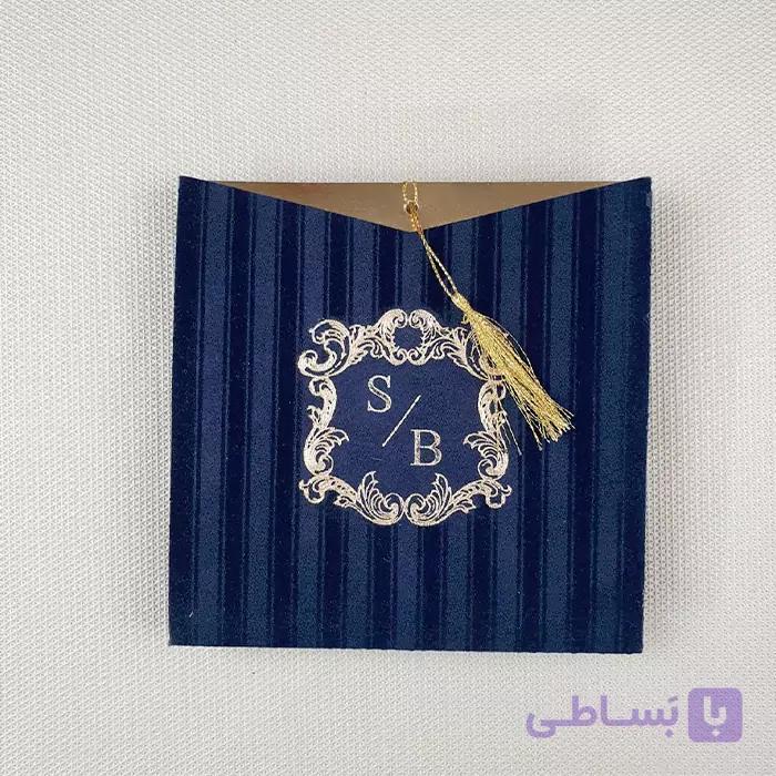کارت عروسی کلاسیک جیر راه راه زرشکی کد 6346 — تصویر 1