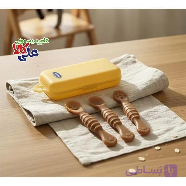 ست 3 عددی قاشق سیلیکونی نوزاد پری اسپون با قاب — تصویر 1