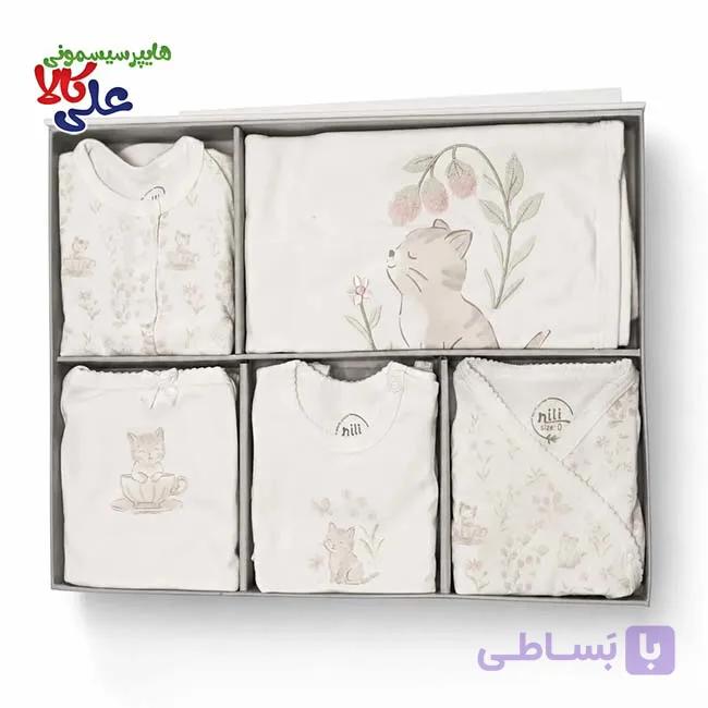 ست نوزادی ۱۹ تکه نیلی Nili طرح دخترانه گربه و گل