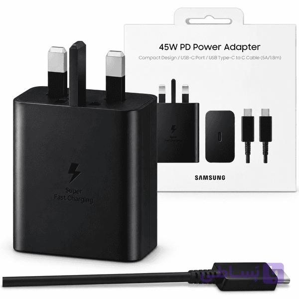 شارژر سامسونگ 45 وات سه پین همراه با کابل اصل | Samsung Charger 45W Three Pin With USB-C TO USB-C Cable Original — تصویر 1